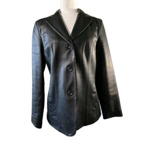 Siena Leather Jacket Womens 8 Black Bronze Blazer 3 Button Lined Classic Coat